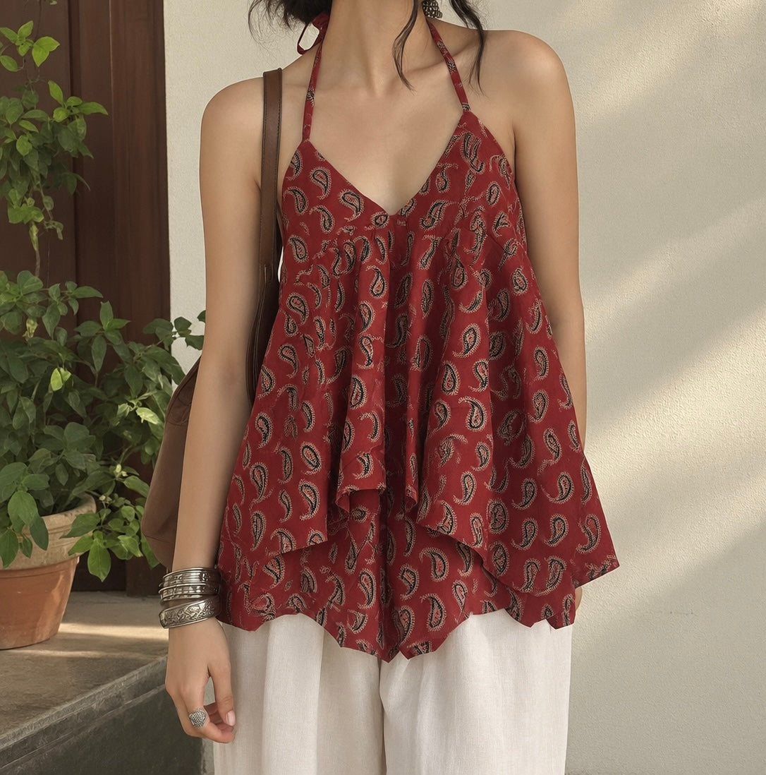 Maroon block print