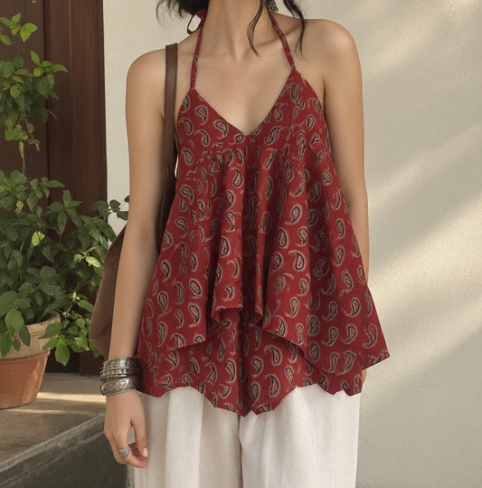 Maroon block print